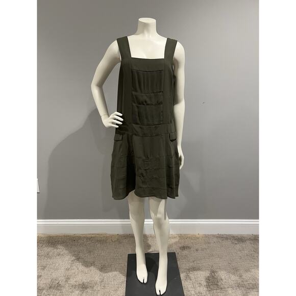 LAmour Nanette Lepore Olive Green Pleated Sleeveless Apron Dress Medium - Picture 1 of 15